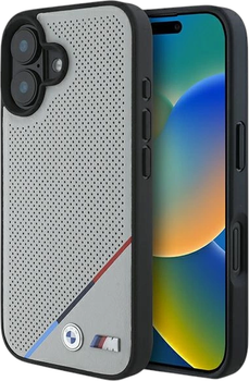 Панель BMW M Perforated Tricolor Line MagSafe для Apple iPhone 16 Gray (BMHMP16S23PUPDG)