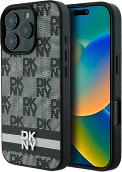Etui DKNY Checkered Pattern & Printed Stripes do Apple iPhone 16 Pro Max Black (3666339334130)