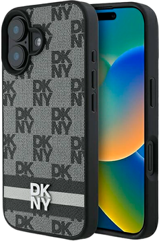 Etui DKNY Checkered Pattern & Printed Stripes do Apple iPhone 16 Black (3666339334109)