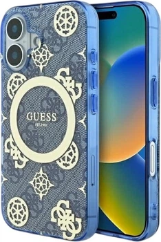 Etui Guess IML Peony On 4G Background MagSafe do Apple iPhone 16 Blue (GUHMP16SH4PYEEB)