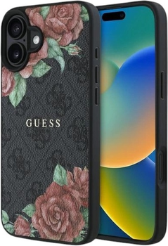 Etui Guess 4G Flowers Print MagSafe do Apple iPhone 16 Black (GUHMP16SP4ROPEMCK)