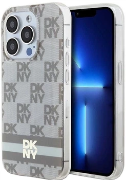 Etui DKNY IML Checkered Mono Pattern & Printed Stripes MagSafe do Apple iPhone 13/13 Pro Beige (3666339269432)