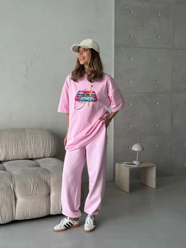 Жіноча широка футболка КАБРІОЛЕТ з принтом Milirud S/L Рожевий (564-433-ONESIZE)