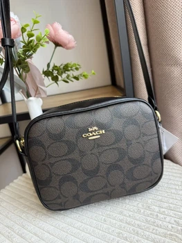 Сумка подарунок coach Сумка жіноча Coach Jamie Camera Bag In Signature Canva Gold/Brown/Black а