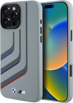 Etui plecki BMW Silicone Turning Lines MagSafe do Apple iPhone 16 Pro Max Gray (BMHMP16X23SLIG)