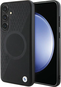 Etui plecki BMW Signature Leather Half Textured & Circle MagSafe do Samsung Galaxy S24 Black (BMHMS24S23RTPK)