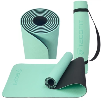 Двухцветный коврик для йоги и фитнеса TECOFIT мята TPE + чехол (TOP18013825/5)