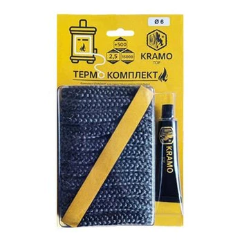 Огнеупорный шнур KramoTop для дверцы камина, печи, котла, Ø 6 мм, длина 2,5 м + клей