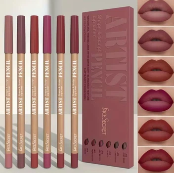 Набор карандашей для губ Face Secret Artist Pencil, 6 нюдовых оттенков. Стойкие карандаши для губ, коричневый (120439615)