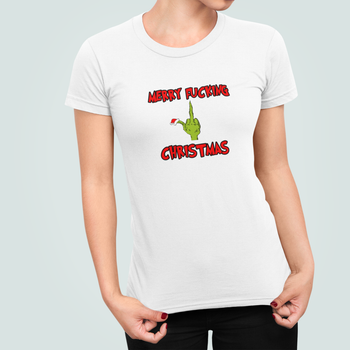 Жіноча Новорічна футболка Stedman з принтом Merry Fucking Christmas Grinch Грінч Білий XXL