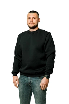 Теплый мужской зимний свитшот однотонный 6519236 трехнитка 2XL(112-116) черный (651609234112)