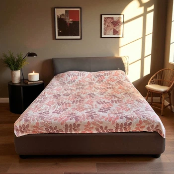 Плед Евро Colorful Home "Стрижка" 200 х 220 см (42616) Листочки на бежевом