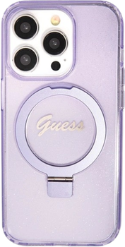 Etui plecki Guess Ring Stand Script Glitter MagSafe do Apple iPhone 14 Pro Purple (3666339156725)