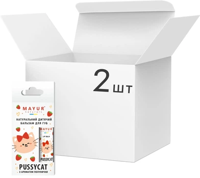 Упаковка натуральних бальзамів для губ Mayur Pussycat для дітей 5 г х 2 шт (2200317814538)