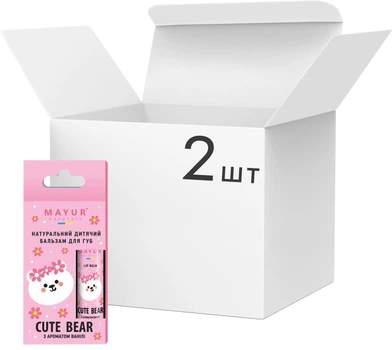 Упаковка натуральних бальзамів для губ Mayur Cute Bear для дітей 5 г х 2 шт (2200317811445)