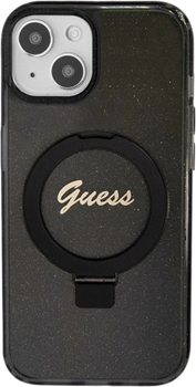 Etui plecki Guess Ring Stand Script Glitter MagSafe do Apple iPhone 14/15/13 Black (3666339156282)
