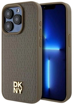 Etui DKNY Leather Pattern Metal Logo MagSafe do Apple iPhone 14 Pro Brown (3666339261771)