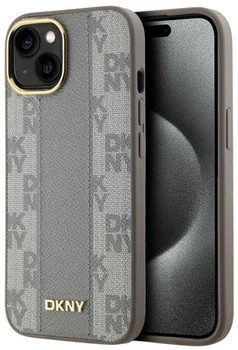 Etui DKNY Leather Checkered Mono Pattern MagSafe do Apple iPhone 14 Beige (3666339259938)