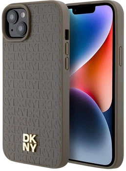 Etui DKNY Leather Monogram Pattern Metal Logo MagSafe do Apple iPhone 15 / 14 / 13 Brown (3666339261757)