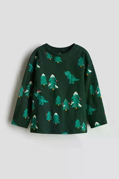 Дитячий новорічний лонгслів для хлопчика H&M 98-104 см Темно-зелений (25111708B)