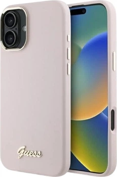 Панель Guess Silicone Script Metal Logo & Frame для Apple iPhone 16 Pink (GUHCP16SSMBSLP)
