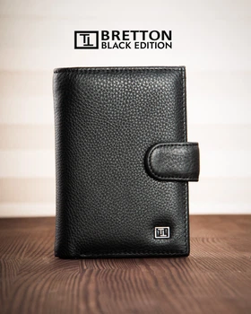 Чоловічий шкіряний гаманець - обкладинка для паспорта Bretton, серія Black Edition PR-250825-40874 чорний