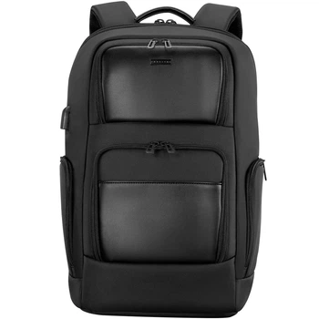 Рюкзак для ноутбука 15.6", полиэстер/кожа, USB порт, черный