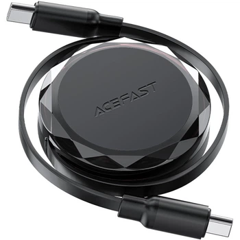 Кабель-рулетка USB Type-C 2.0 для зарядки и передачи данных, 60Вт, 0.8м, черный