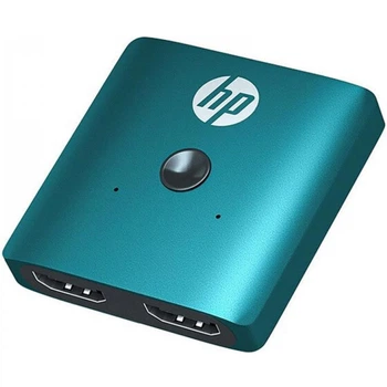 HDMI свитч-сплиттер HP, 2 входа 1 выход, 4K 30Hz, 3D, алюминиевый корпус, голубой, 53x53x13 мм