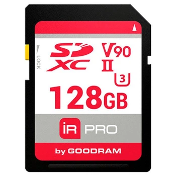 Карта памяти SD 128 ГБ GoodRAM IRDM PRO, UHS-II U3 V90, высокая скорость чтения и записи, устойчива к вибрации и воде