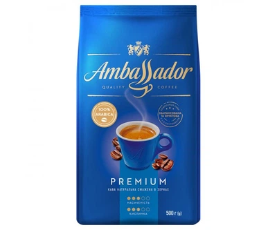 Кава натуральна смажена в зернах Premium Ambassador 500 г