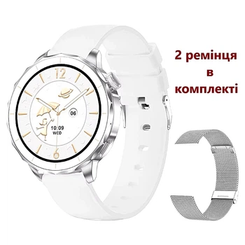 Смарт годинник Smart Hope Divine Mini Жіночі Прийом дзвінка 2 ремінці Здоров'я Спорт Silver+White