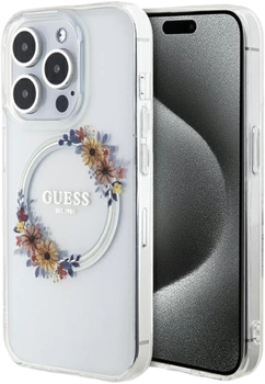 Панель Guess IML Flowers Wreatch MagSafe для Apple iPhone 15 Pro Transperent (3666339221720)