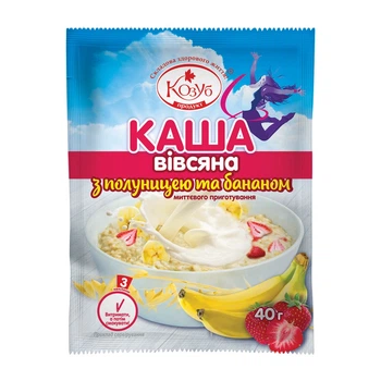 Каша вівсяна з полуницею та бананом миттєвого приготування Козуб продукт 40 г (4820094536782)