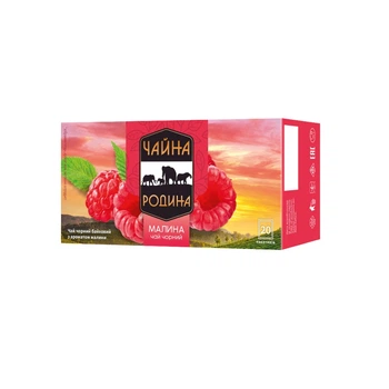 Чай чорний дрібний ароматизований в пакетиках 20 шт Малина / Raspberry Чайна родина 30 г (4823118602241)