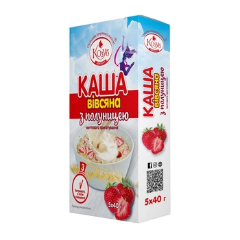 Каша овсяная с клубникой 40 г в коробке 5 шт Козуб продукт (4820094539240)
