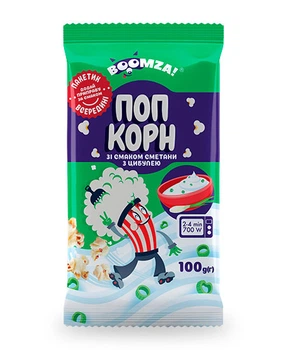 Попкорн для мікрохвильової печі зі смаком Сметана з цибулею Boomza 100 г (4820196732150)