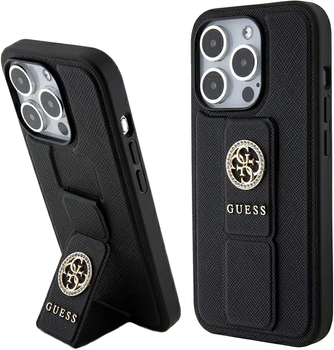 Панель Guess Grip Stand 4G Saffiano Strass для Apple iPhone 15 Pro Max Black (3666339198442)