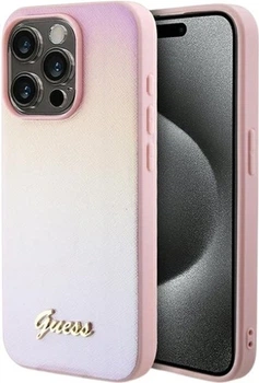 Панель Guess Saffiano Iridescent Script для Apple iPhone 15 Pro Max Pink (3666339224813)