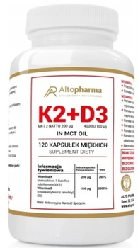 Suplement diety Altopharma K2 200mcg + D3 4000 IU + Olej MCT 120 kapsułek (5903661237950)