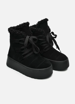 Женские замшевые угги PARADIZE SHOES зимние черного цвета утепленные с высокой подошвой на передней шнуровке 39 размер (стелька 25,5 см)