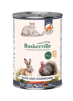 Консервований корм Baskerville FOS Holistic для котів у період лактації та кошенят, індичка та кролик, 6 шт х 400 г