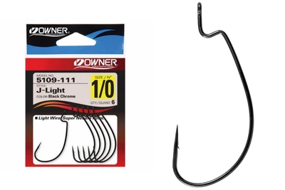 Крючки Owner J-Light Worm Hook 5109 №1 (6 шт/уп) Black chrome (6110023004)
