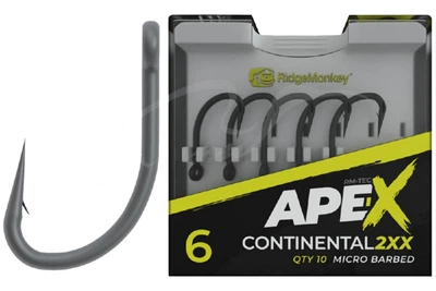 Крючки RidgeMonkey Ape-X Continental 2XX с бородкой №4 (10 шт/уп) (6117003001)