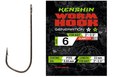 Гачки Azura Kenshin II Worm Hook Special Bent PTFE №6 (10шт/уп) (6118010004)