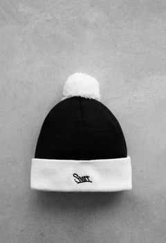 Чоловіча Шапка Стаф Чорно-біла З Логотипом З Помпоном Зимова Staff Black & White Logo Pompon Универсальный (371781)