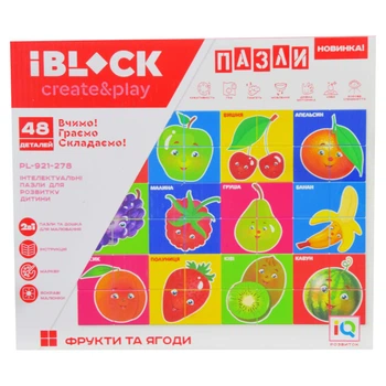 Пазл IBLOCK Фрукты и ягоды с доской для рисования 2 в 1, в коробке
