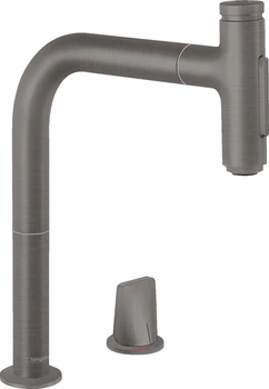 Змішувач Metris Select 200 кухонний з витяжним виливом 2Jet на 2 отвори Sbox (73818340) Brushed Black Chrome