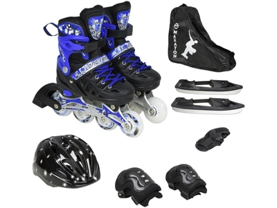 Раздвижные ролики-коньки Maraton Ice 2 в 1 с набором защиты и шлемом, колеса PU, размер 34-37, Синие