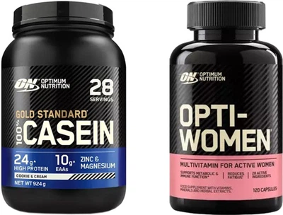 Zestaw Optimum Nutrition Białko Gold Standard 100% Casein 896 g Cookies & Cream (5060245605366) + Multiwitaminy Opti-Women 120 kapsułek (5060469986913)